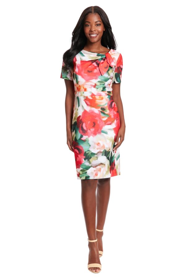 Women's Boat Neck Side Tie Short Sleeve Knee Length-Cocktail Party Summer Dress with Bow Detail