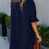 Shift Dress for Women V Neck Short Sleeves Solid Color Casual Flowy Summer Dresses(S-2XL)