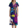 Hawaiian Beginner Ukulele Women's Midi Dress Short Sleeve Dresses V Neck Sundress Casual Summer