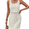 Spring Summer Tank Dresses for Women 2025 Hollow Out Textured Drawstring Mini Dress