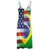 Vintage U.S.A. and Brazil Flag Maxi Dress for Women Summer Casual Sleeveless V Neck Spaghetti Dresses