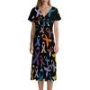 Cancer Awareness Color Ribbons Women's Midi Dress Short Sleeve Dresses V Neck Sundress Casual Summer