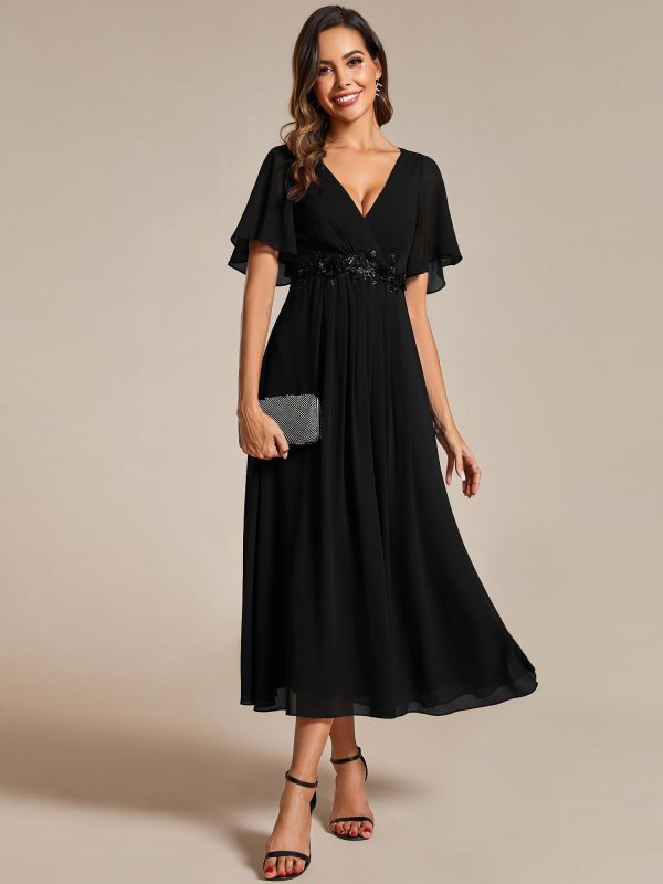 Women's Cocktail Dresses V Neck A-Line Elastic High Waist Wedding Guest Evening Party Maxi Dress 02093