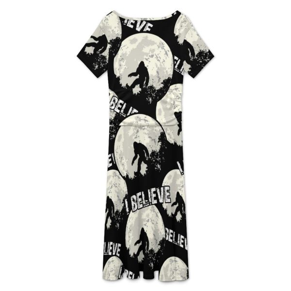 I Believe Bigfoot Women's Midi Dress Short Sleeve Dresses V Neck Sundress Casual Summer