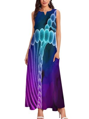 Rainbow DNA Double Helix Women's Maxi Dress Summer Sleeveless Casual Long Dresses with Pockets