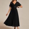 Women's Cocktail Dresses V Neck A-Line Elastic High Waist Wedding Guest Evening Party Maxi Dress 02093