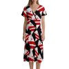Flag Map of Washington DC Women's Midi Dress Short Sleeve Dresses V Neck Sundress Casual Summer