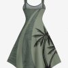 Matchable Couple Hawaiian Coconut Tree Print Shirt or Plus Size Knee Length Fit and Flare Tank Dress