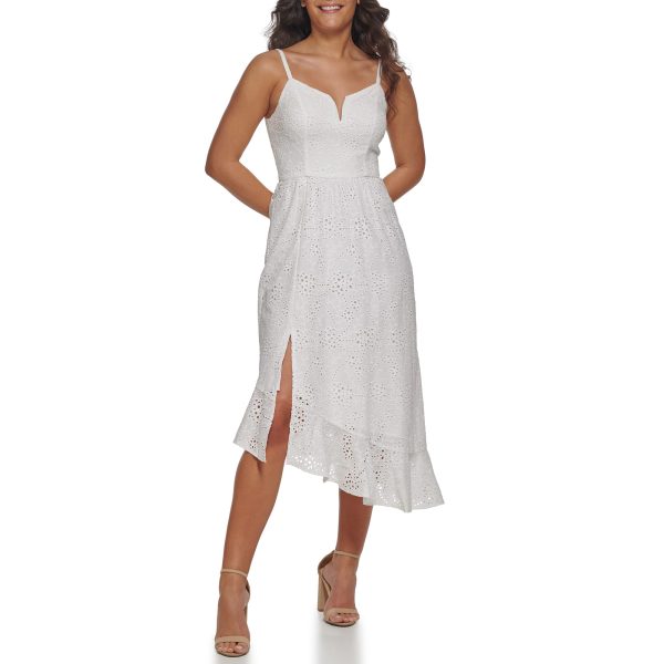 Women's Asymmetrical Cotton Eyelet Midi Contemporary Dress