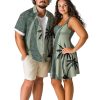 Matchable Couple Hawaiian Coconut Tree Print Shirt or Plus Size Knee Length Fit and Flare Tank Dress