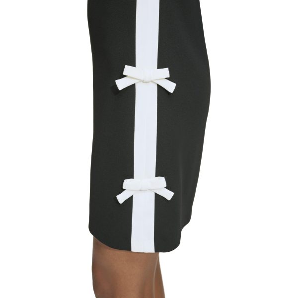 Women's Short Sleeve Square Neck Bow Embellished Shift Mini Dress