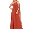 Women's Summer One-Shoulder Empire Waist Chiffon Pleated Maxi Formal Dress 09816