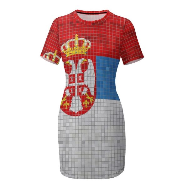 Flag of Serbia Mini Sexy Dress for Women Bodycon Short Sleeve Summer Party Club Dresses