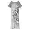 Snow White Tiger Women's Midi Dress Short Sleeve Dresses V Neck Sundress Casual Summer