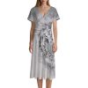 Snow White Tiger Women's Midi Dress Short Sleeve Dresses V Neck Sundress Casual Summer