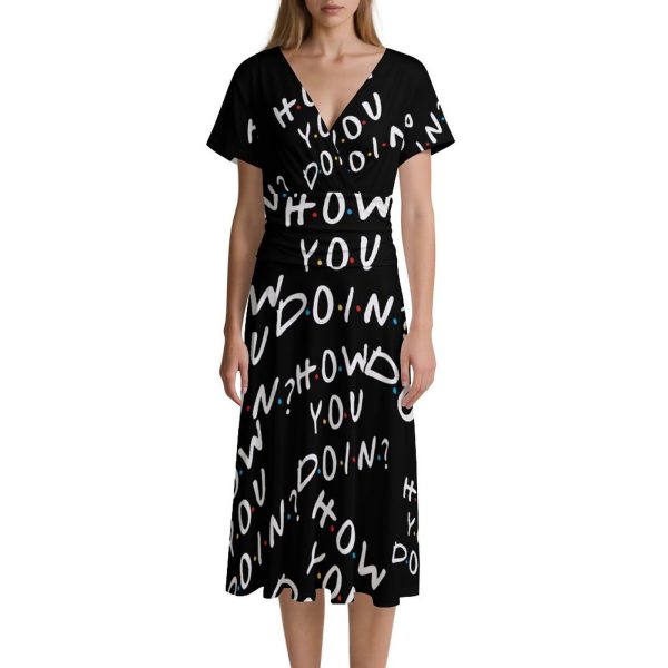 How You Doin Women's Midi Dress Short Sleeve Dresses V Neck Sundress Casual Summer