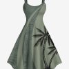 Matchable Couple Hawaiian Coconut Tree Print Shirt or Plus Size Knee Length Fit and Flare Tank Dress