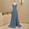 Lace Appliques Chiffon Bridesmaid Dresses 2025 Long Beaded Prom Dress A Line Formal Party Evening Gowns with Slit for Women