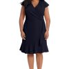 Women's Feminine Ageless Surplice V-Neck Faux Wrap Ruffle Dress Office Event Shower Guest of