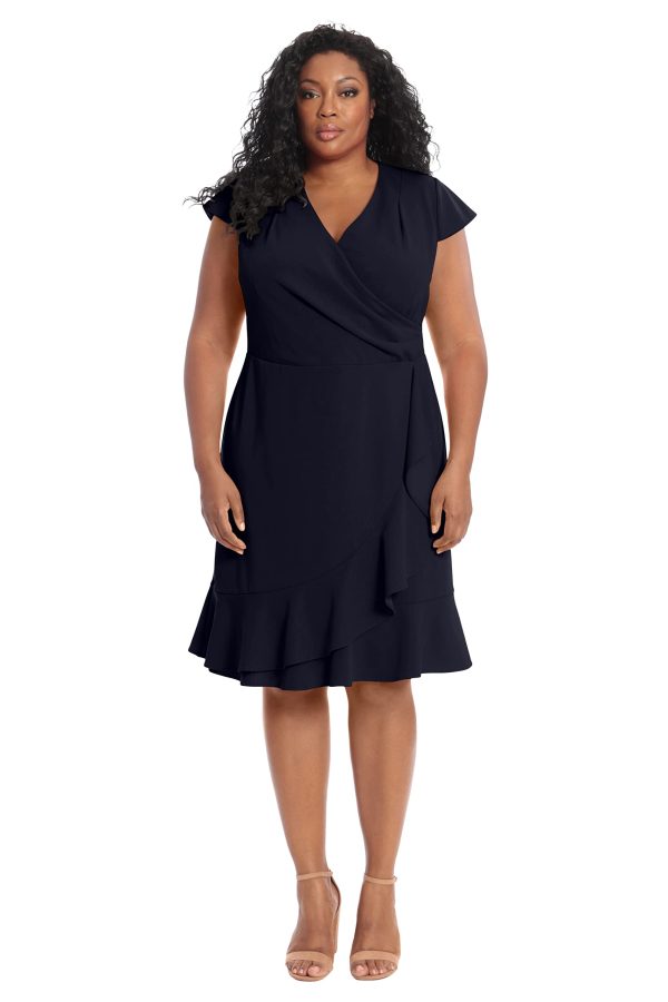 Women's Feminine Ageless Surplice V-Neck Faux Wrap Ruffle Dress Office Event Shower Guest of