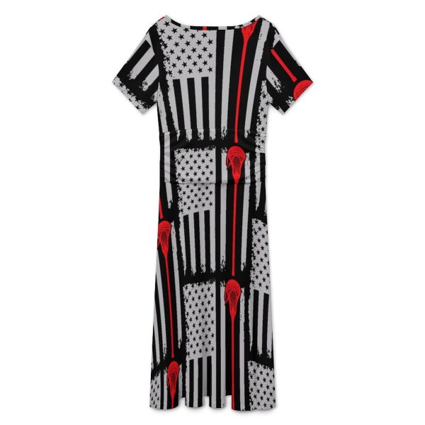 U.S.A. Flag Lacrosse Women's Midi Dress Short Sleeve Dresses V Neck Sundress Casual Summer