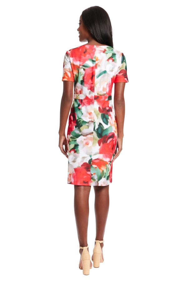 Women's Boat Neck Side Tie Short Sleeve Knee Length-Cocktail Party Summer Dress with Bow Detail