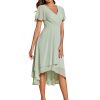 Women's Chiffon Formal Dresses V Neck Ruffle Sleeves Pleated High Low Summer Wedding Guest Dress