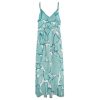 Teal Sea Glass Nautical Print Maxi Dress for Women Summer Casual Sleeveless V Neck Spaghetti Dresses