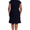 Women's Feminine Ageless Surplice V-Neck Faux Wrap Ruffle Dress Office Event Shower Guest of