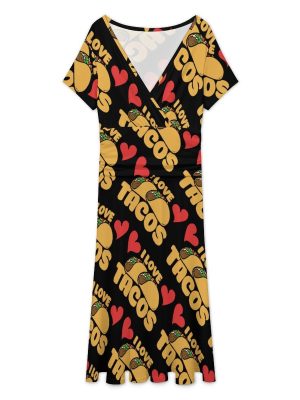 I Love Tacos Women's Midi Dress Short Sleeve Dresses V Neck Sundress Casual Summer
