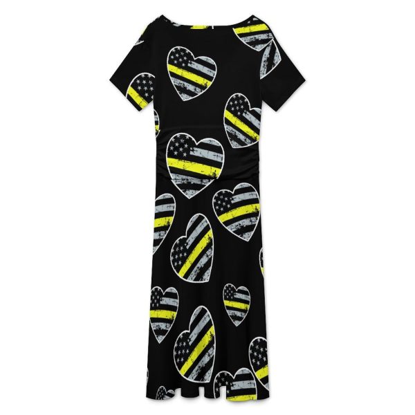 911 Dispatcher Thin Gold Line Women's Midi Dress Short Sleeve Dresses V Neck Sundress Casual Summer