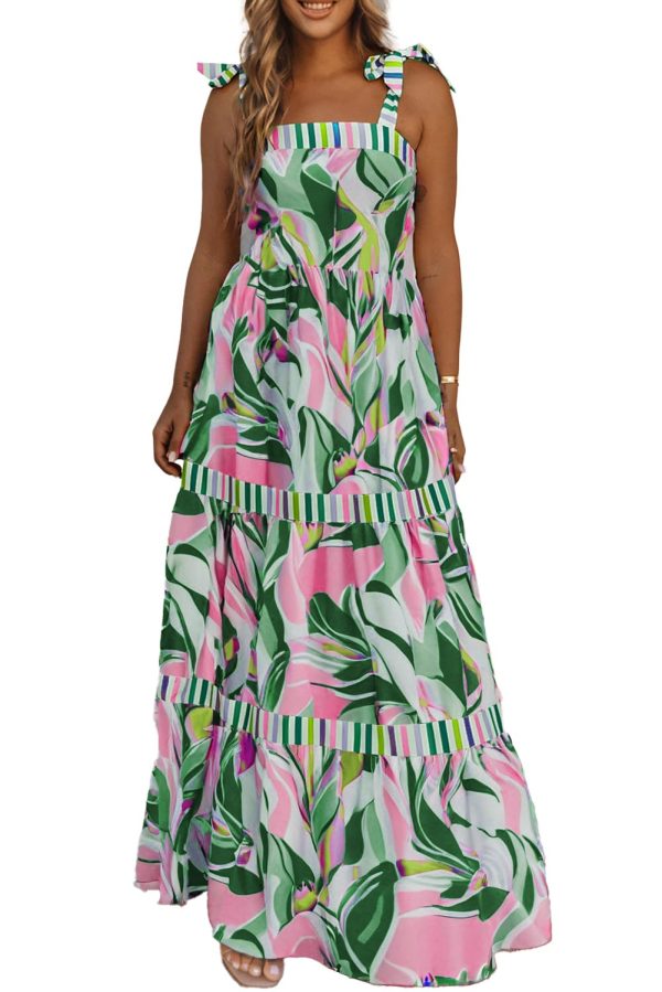 Women's 2025 Summer Sleeveless Floral Print Maxi Dress Strap Square Neck Beach Sun Dress
