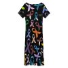 Cancer Awareness Color Ribbons Women's Midi Dress Short Sleeve Dresses V Neck Sundress Casual Summer