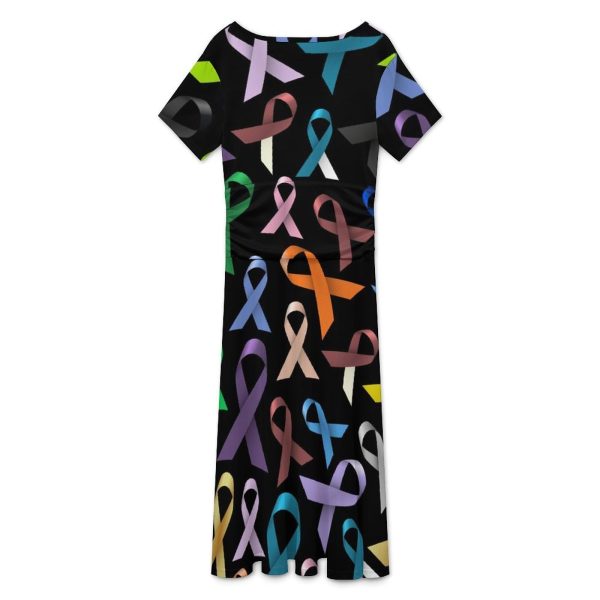 Cancer Awareness Color Ribbons Women's Midi Dress Short Sleeve Dresses V Neck Sundress Casual Summer