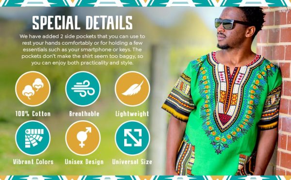 African Dashiki Cotton Shirt Men Women Festival Boho Hippie 60's 70's Bohemian