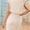 Womens 2024 Summer Dress Drawstring Cap Sleeve Crew Neck Wrap Bodycon Dresses Mini Short Dress