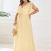 Women's Plus Size Chiffon A-Line Deep V-Neck Elastic Sash Waist Floor Length Formal Bridesmaid Dress
