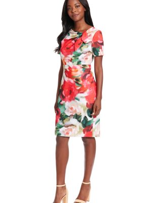 Women's Boat Neck Side Tie Short Sleeve Knee Length-Cocktail Party Summer Dress with Bow Detail