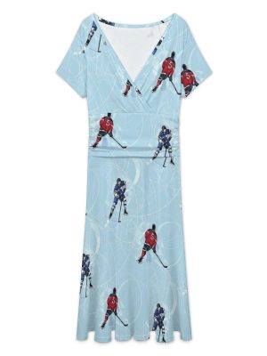 Ice Hockey Players Women's Midi Dress Short Sleeve Dresses V Neck Sundress Casual Summer