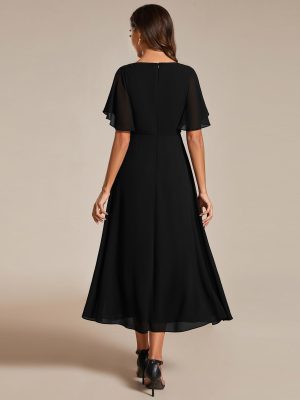 Women's Cocktail Dresses V Neck A-Line Elastic High Waist Wedding Guest Evening Party Maxi Dress 02093