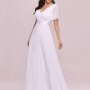 Women's Classic Chiffon Short Sleeve Pleated V-Neck Floor Length Bridesmaid Dresses 09890