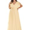 Women's Plus Size Chiffon A-Line Deep V-Neck Elastic Sash Waist Floor Length Formal Bridesmaid Dress