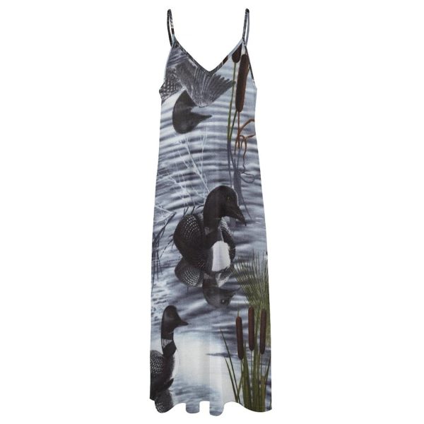 Loons Duck Maxi Dress for Women Summer Casual Sleeveless V Neck Spaghetti Dresses