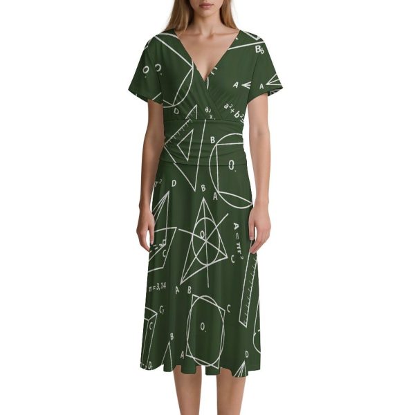 Math Science Women's Midi Dress Short Sleeve Dresses V Neck Sundress Casual Summer