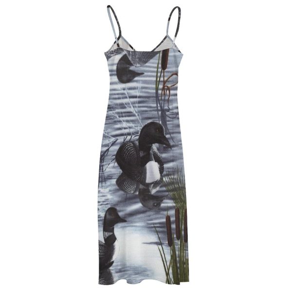 Loons Duck Maxi Dress for Women Summer Casual Sleeveless V Neck Spaghetti Dresses