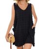 Beach Swimsuit Cover Up for Women, Swiss Polka Dot Bathing Suit, Classic V Neck Dress with Pockets