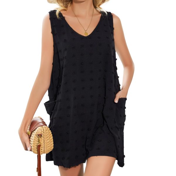 Beach Swimsuit Cover Up for Women, Swiss Polka Dot Bathing Suit, Classic V Neck Dress with Pockets