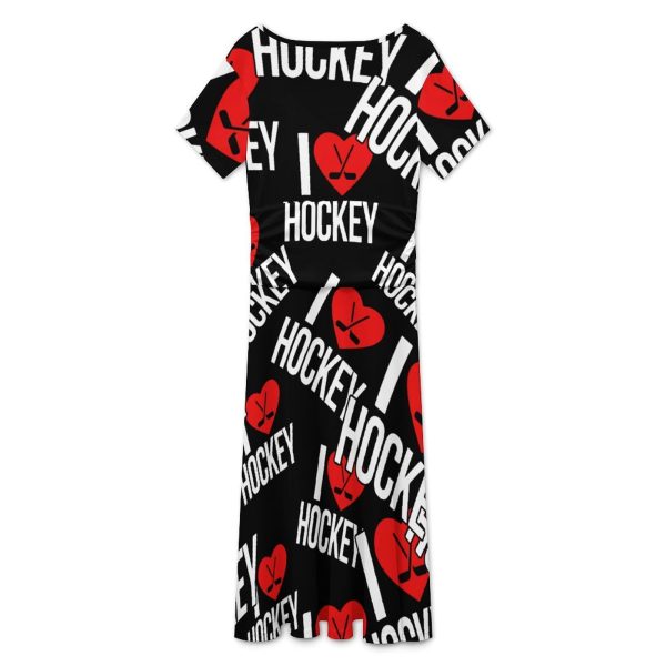I Love Hockey Women's Midi Dress Short Sleeve Dresses V Neck Sundress Casual Summer