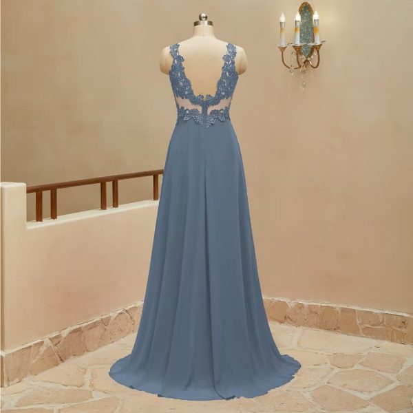 Lace Appliques Chiffon Bridesmaid Dresses 2025 Long Beaded Prom Dress A Line Formal Party Evening Gowns with Slit for Women
