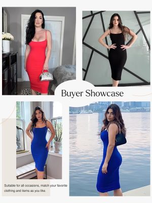 Summer Midi Dresses for Women Cocktail Shapewear Dress Adjustable Straps Party Club Going Out Bodycon Dress